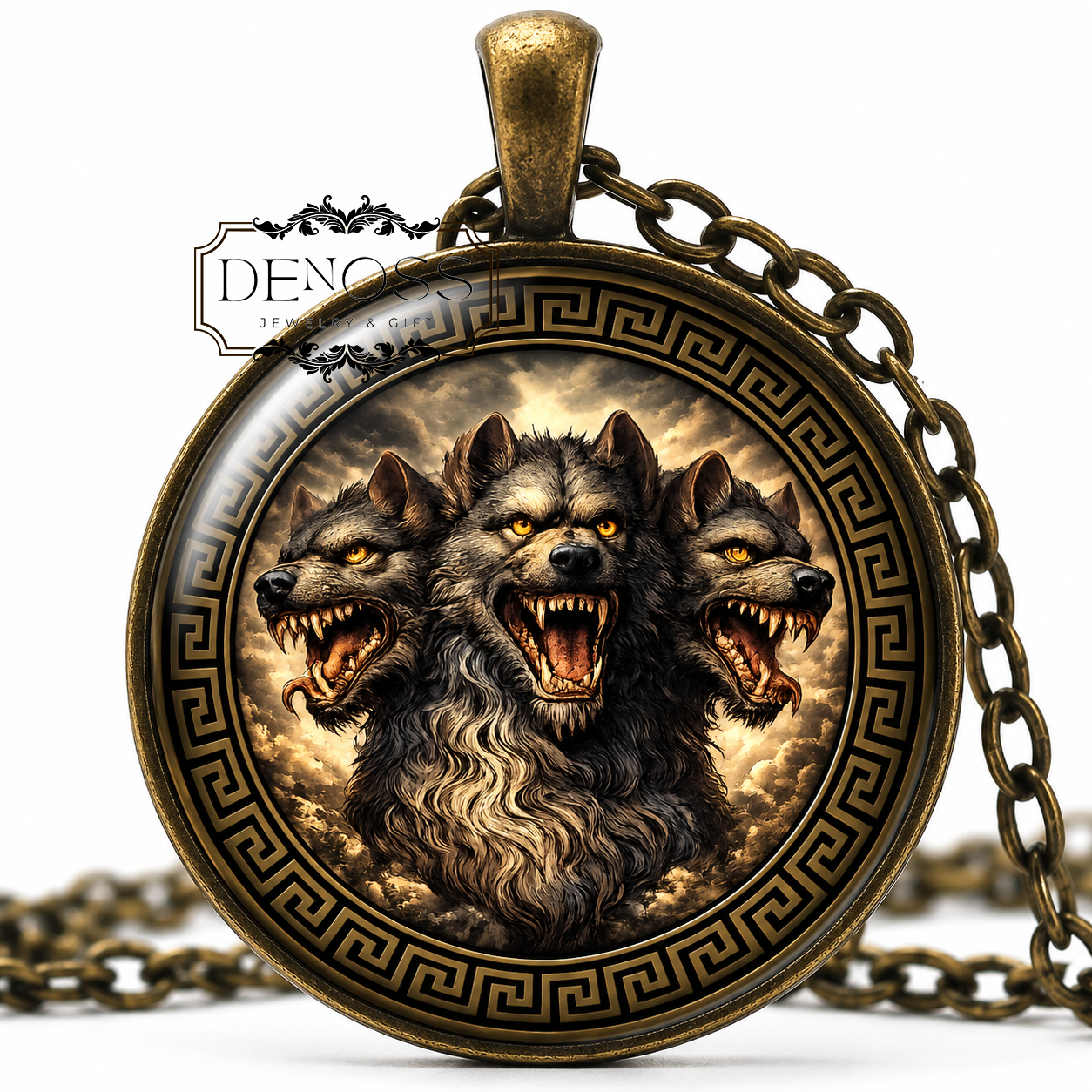 CERBERUS Necklace,Hound of Hades,Guardian of the Underworld,Watchdog,Greek,Mythology,Glass Pendant