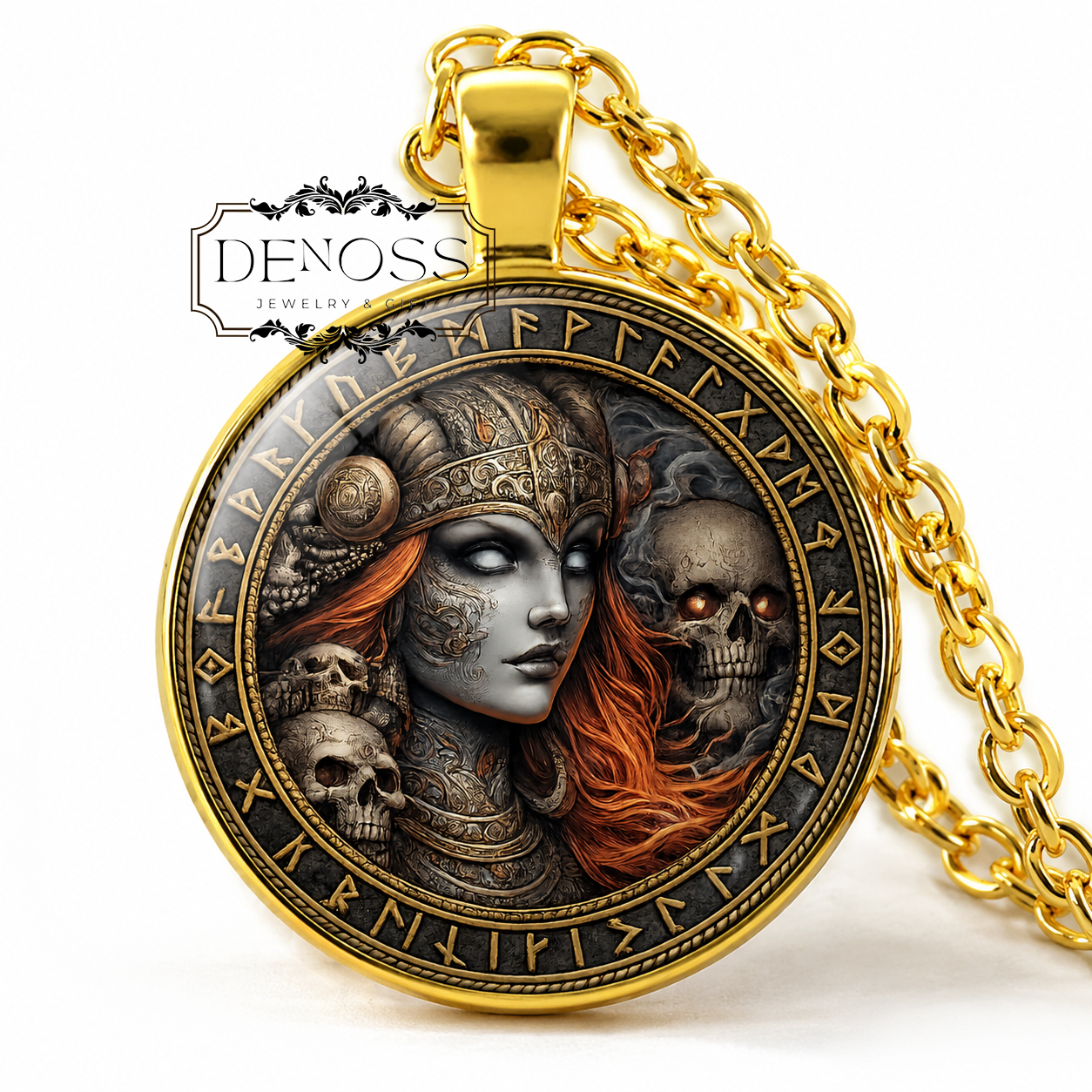 HEL Necklace,Goddess of Death,Niflheim,Underworld,Asatru,Vikings,Valkyrie,Old Norse,Mythology,Glass pendant