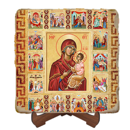 Life of the Virgin Mary Icon,Marble Icon,Handmade,Prayer gift,Christian Icon