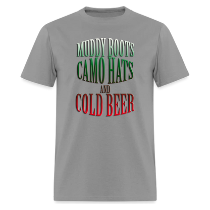 Muddy Boots Camo Hats And Cold Beer Country Music Tshirt For Western Lifestyle
