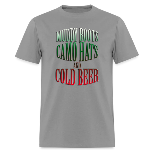 Muddy Boots Camo Hats And Cold Beer Country Music Tshirt For Western Lifestyle