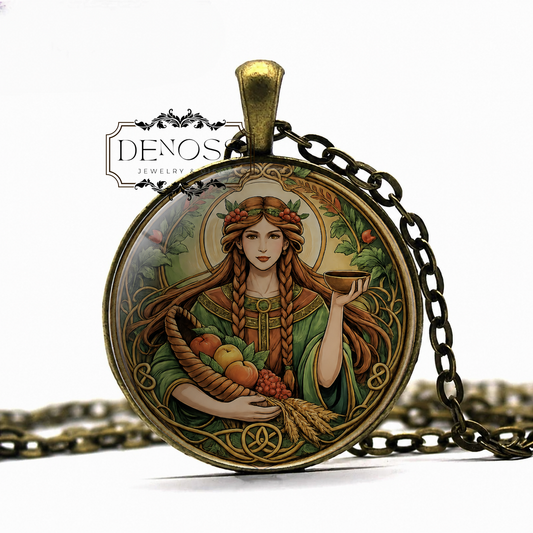 ROSMERTA Necklace,Celtic Goddess of Prosperity,Abundance & Nourishment Pendant,Mythology Art Jewelry,Spiritual Gift - Denoss
