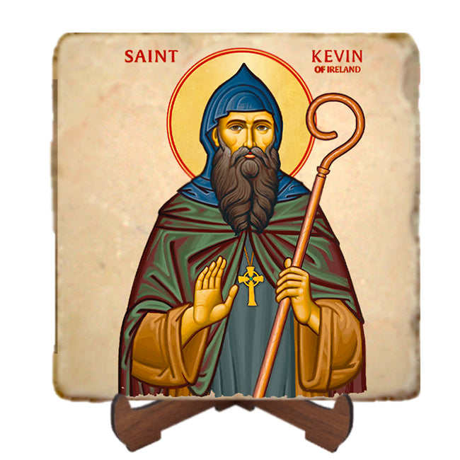 St.Kevin of Ireland Icon,Men Saints,Marble Icon,Handmade,Prayer gift,Christian Icon