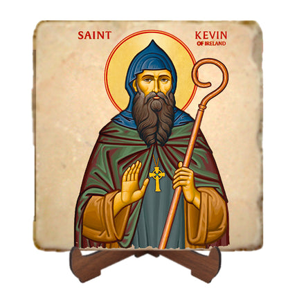 St.Kevin of Ireland Icon,Men Saints,Marble Icon,Handmade,Prayer gift,Christian Icon