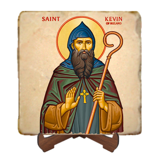 St.Kevin of Ireland Icon,Men Saints,Marble Icon,Handmade,Prayer gift,Christian Icon
