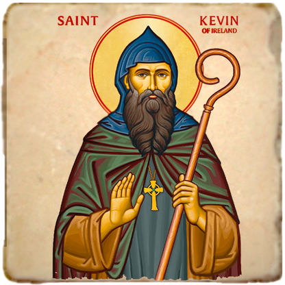 St.Kevin of Ireland Icon,Men Saints,Marble Icon,Handmade,Prayer gift,Christian Icon