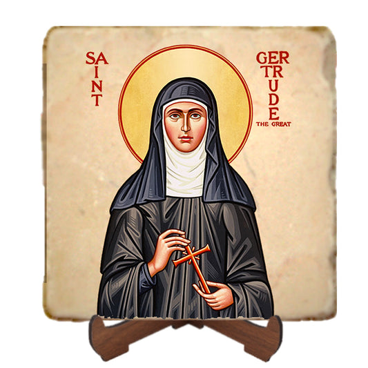 St.Gertrude Icon,Women Saint,Marble Icon,Handmade,Prayer gift,Christian Icon