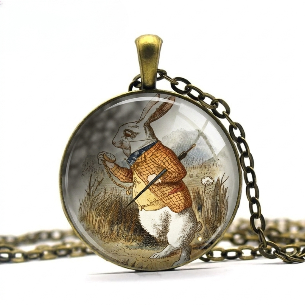 The White Rabbit Alice in Wonderland Necklace,Alice In Wonderland Jewelry,Fairy Tale Jewelry,Book Quote Jewelry