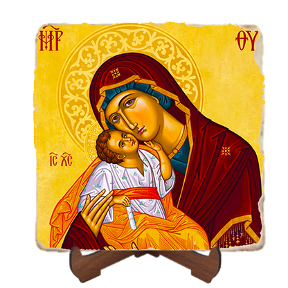 Virgin of Tenderness Icon,Marble Icon,Handmade,Baptism gift,Christian Icon