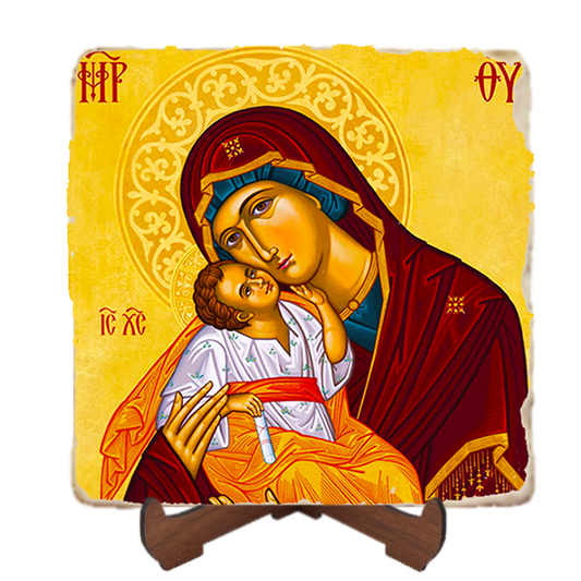 Virgin of Tenderness Icon,Marble Icon,Handmade,Baptism gift,Christian Icon