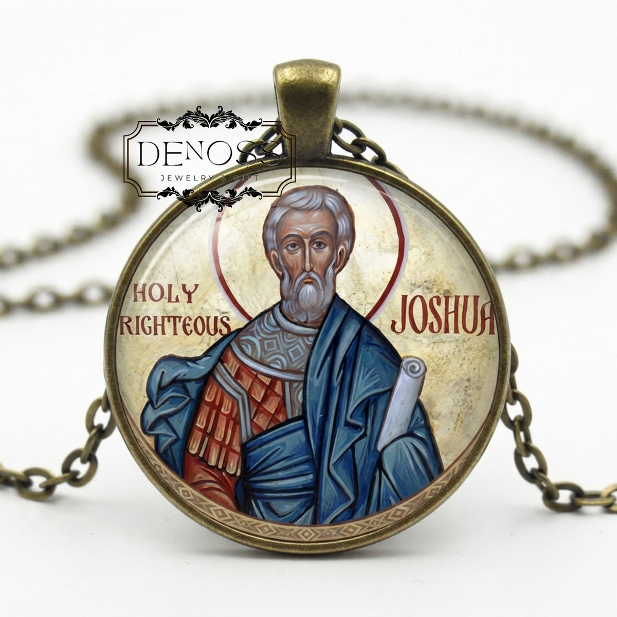 Saint Joshua Round Pendant Necklace