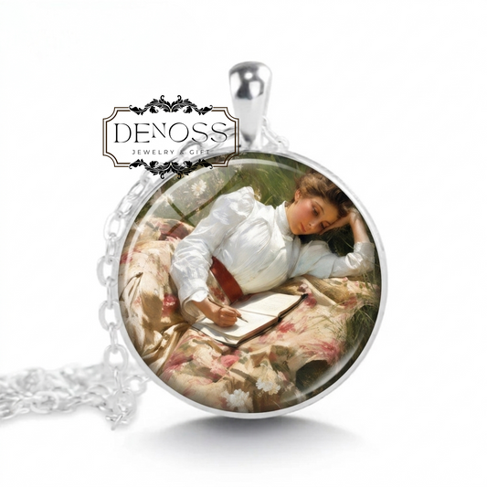 Woman Reading necklace,Vintage Style Book Lover Gift