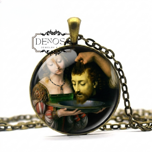 Salome & Saint John necklace,Andrea Solario Religious Art