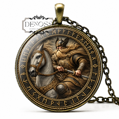 HERMOD Necklace,Norse Hero,Courage,Loyalty,Bravery,Fearlessness,Hope,Determination,Messenger of the Gods,Glass Pendant