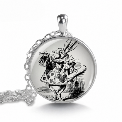 White Rabbit Alice in Wonderland Necklace,Fairy Tale Jewelry,Book Quote Jewelry