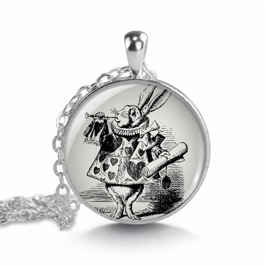 White Rabbit Alice in Wonderland Necklace,Fairy Tale Jewelry,Book Quote Jewelry