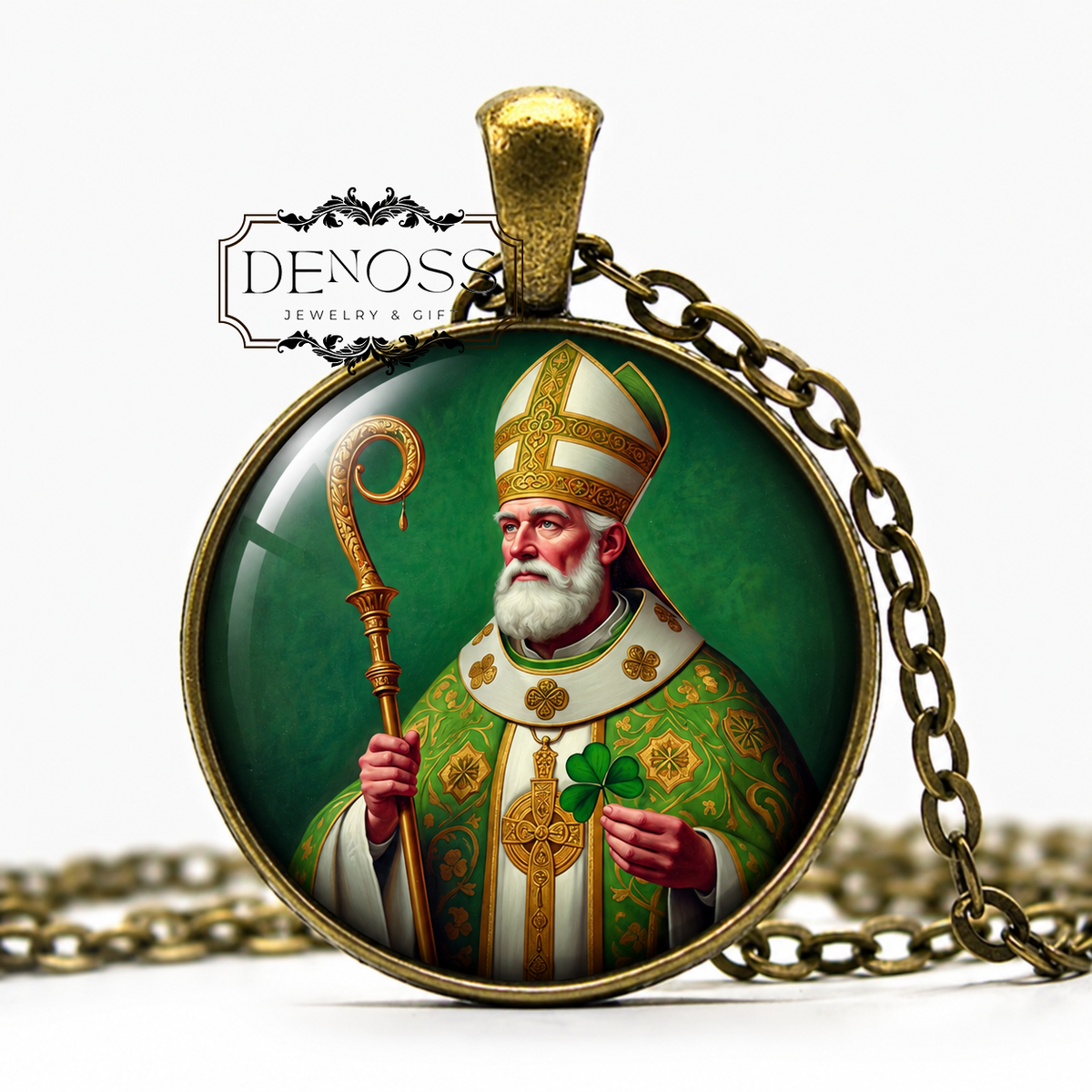 SAINT PATRICK Pendant Necklace,Patron Saint of Ireland,Catholic Gift Irish Saint Jewelry,Faith & Protection,Holy Trinity,Irish Blessing Gift