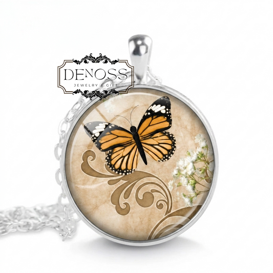 Shabby Monarch Butterfly Pendant Necklace,Butterfly Necklace,Shabby Chic