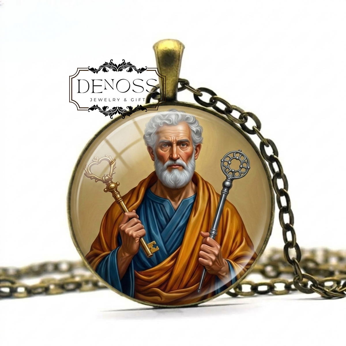 SAINT PETER the APOSTLE Pendant Necklace,Art Glass Pendant,Patron Saint of Faith & Strength,Religious Jewelry,Christian Gift