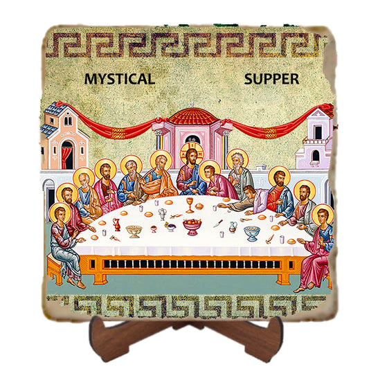 Mystical Supper Icon - wide Icon,Marble Icon,Handmade,Prayer gift,Christian Icon