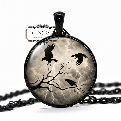 Spooky Crows Pendant Necklace,Halloween Pendant,Birds,Creepy