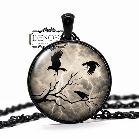 Spooky Crows Pendant Necklace,Halloween Pendant,Birds,Creepy