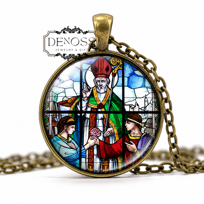 Saint Valentine Necklace,Glass Cabochon Pendant Necklace