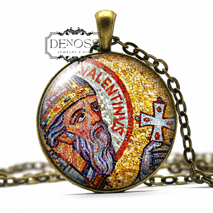 Saint Valentine Pendant Necklace,Handcrafted Glass Cabochon,Gift for Lovers