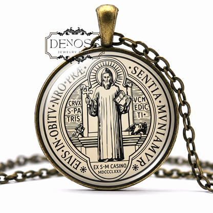 St. Benedict Black Necklace,gift for Christian