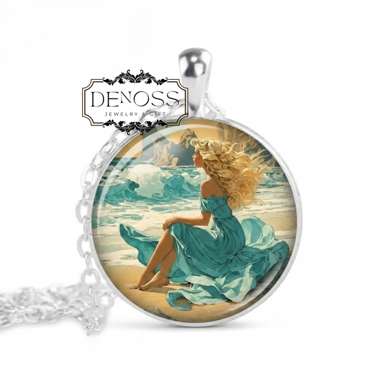 Sunset Beach Necklace,Woman Silhouette,Ocean Jewelry