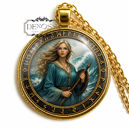 HIMINGLAEVA Necklace,Norse Goddess,Goddess of the Clear Calm Sea,Vikings,Scandinavian,Asatru Mythology,Glass Pendant