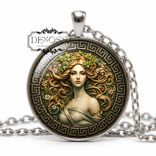 CHRYSOTHEMIS Necklace,Dryad,Priestess of Demeter,Life Force of the Forest,Greek,Mythology,Glass pendant - Denoss