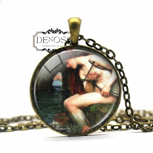 The Siren Painting Necklace,Pre-Raphaelite Art Pendant