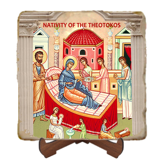Nativity of the Virgin Icon,Marble Icon,Handmade,Prayer gift,Christian Icon