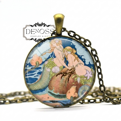 Two Mermaids Necklace,Gerda Wegener Art,