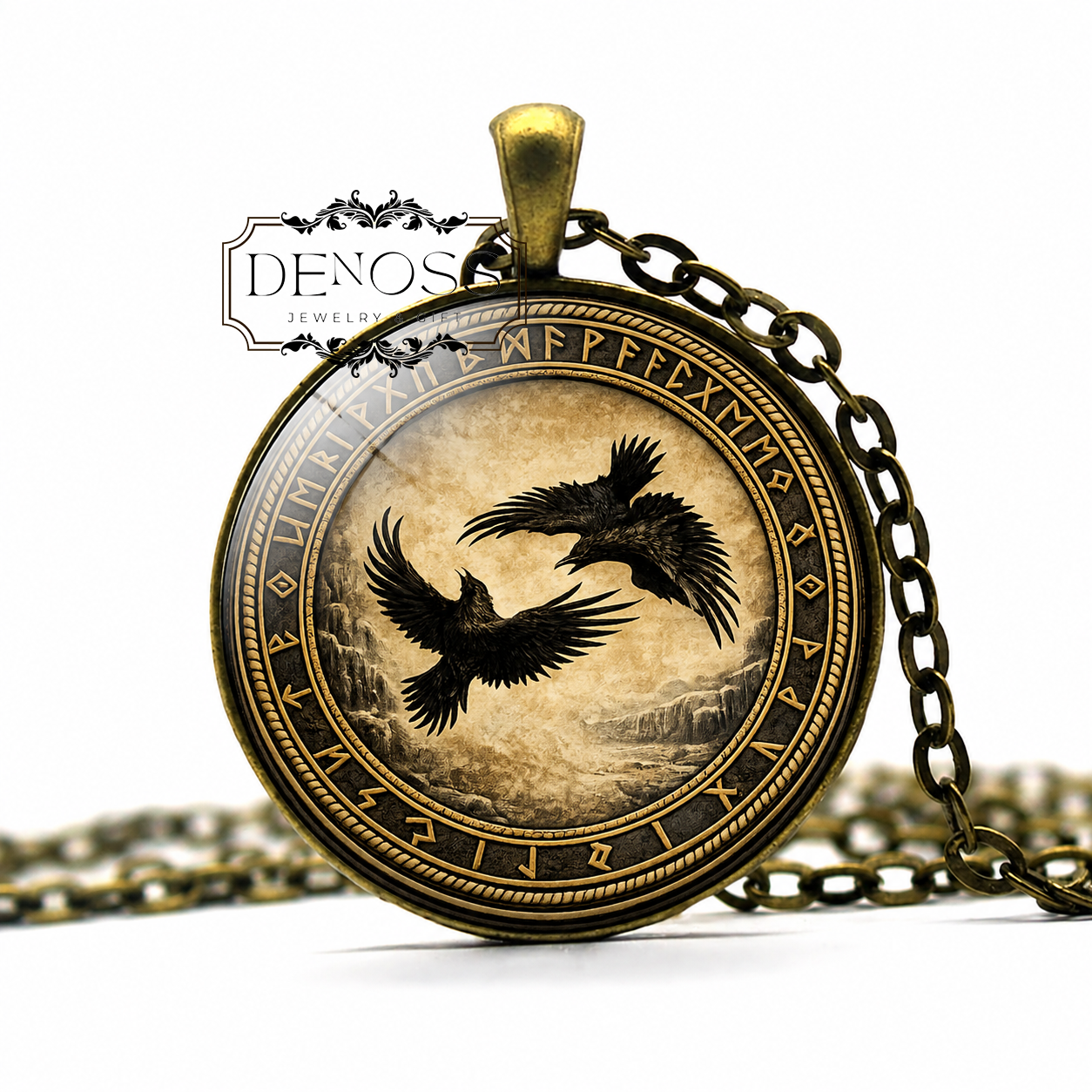 HUGIN & MUNIN Necklace,Asatru,Odin,Ravens,Thought,Memory,Vikings,Scandinavian,Art Pendant Necklace