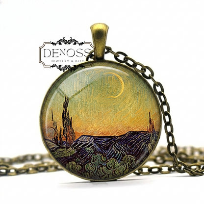Van Gogh's New Moon art necklace,Van Gogh jewelry,crescent moon art teacher gift
