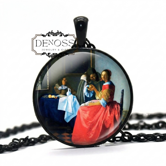 Vermeer Art Pendant Necklace,The Girl with the Wine Glass