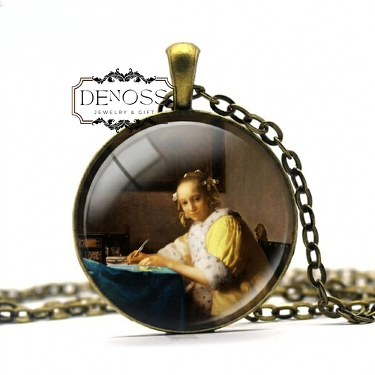 Vermeer Painting,Pendant Necklace A Lady Writing a Letter