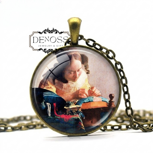 Vermeer,The Lacemaker Art Pendant Necklace,Dutch Masters Jewellery