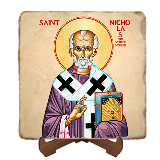 St.Nicholas Icon,Men Saints,Marble Icon,Handmade,Prayer gift,Christian Icon