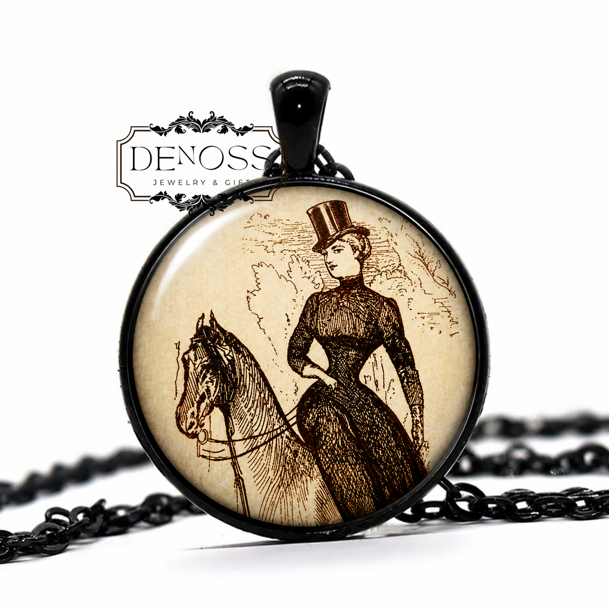 Victorian Lady Horse Pendant Necklace,Equestrian Jewelry Gift