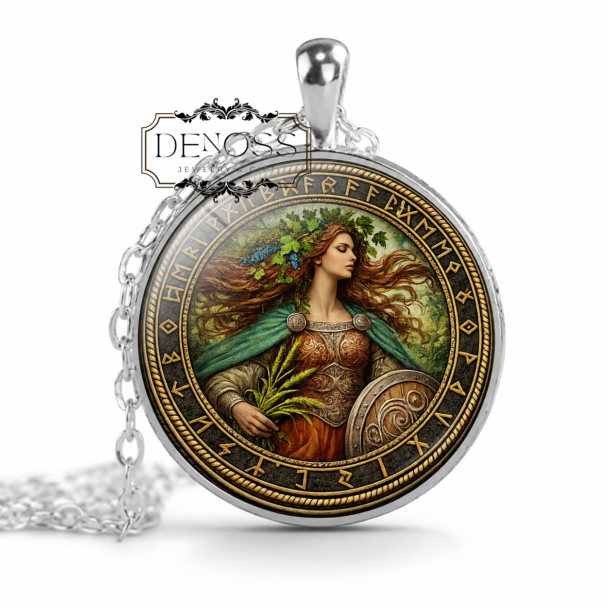 JORD Necklace,Norse,Giantess,Mother of Thor,Goddess of the Earth,Fertility,Nature,Life-Giving Forces,Jötunn,Glass Pendant