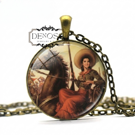 Vintage Woman on Horseback Pendant Necklace,Old West Jewelry