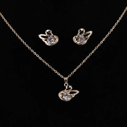 Gold crystal stone swan design women’s jewelry set