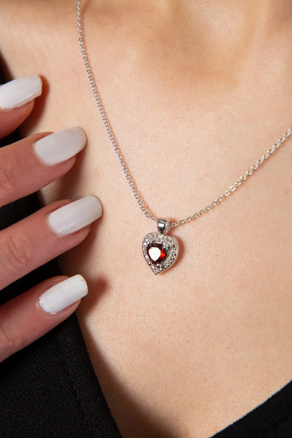 Dainty Red Heart Zircon Silver Necklace