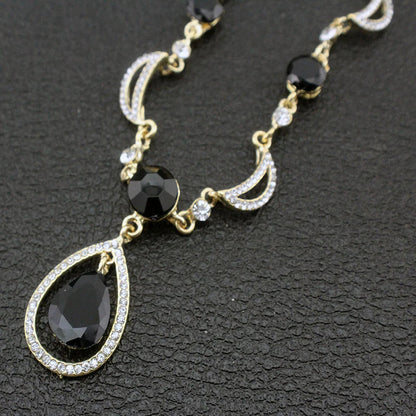 Black Crystal Gold Ladies Jewelry Set