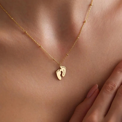 Custom Engraved Name Date Baby Feet Necklace,Kids Necklace,Women Necklace