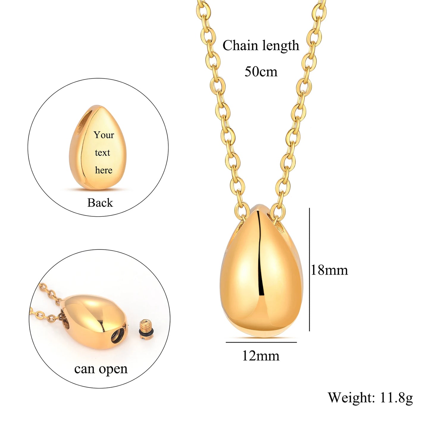 Personelized Carved Teardrop Keepsake Ashes Necklace,Urn necklace