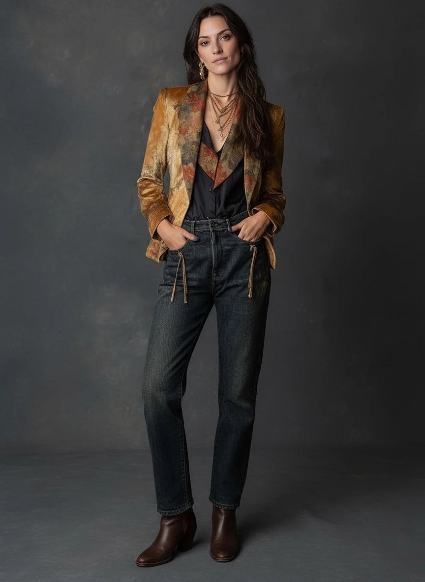 Retro Floral Blazer Jacket for Women